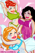 Haiku Comics iPhone Wallpaper illustration of girls in underwear having a pillow fight by Nathan Olsen.